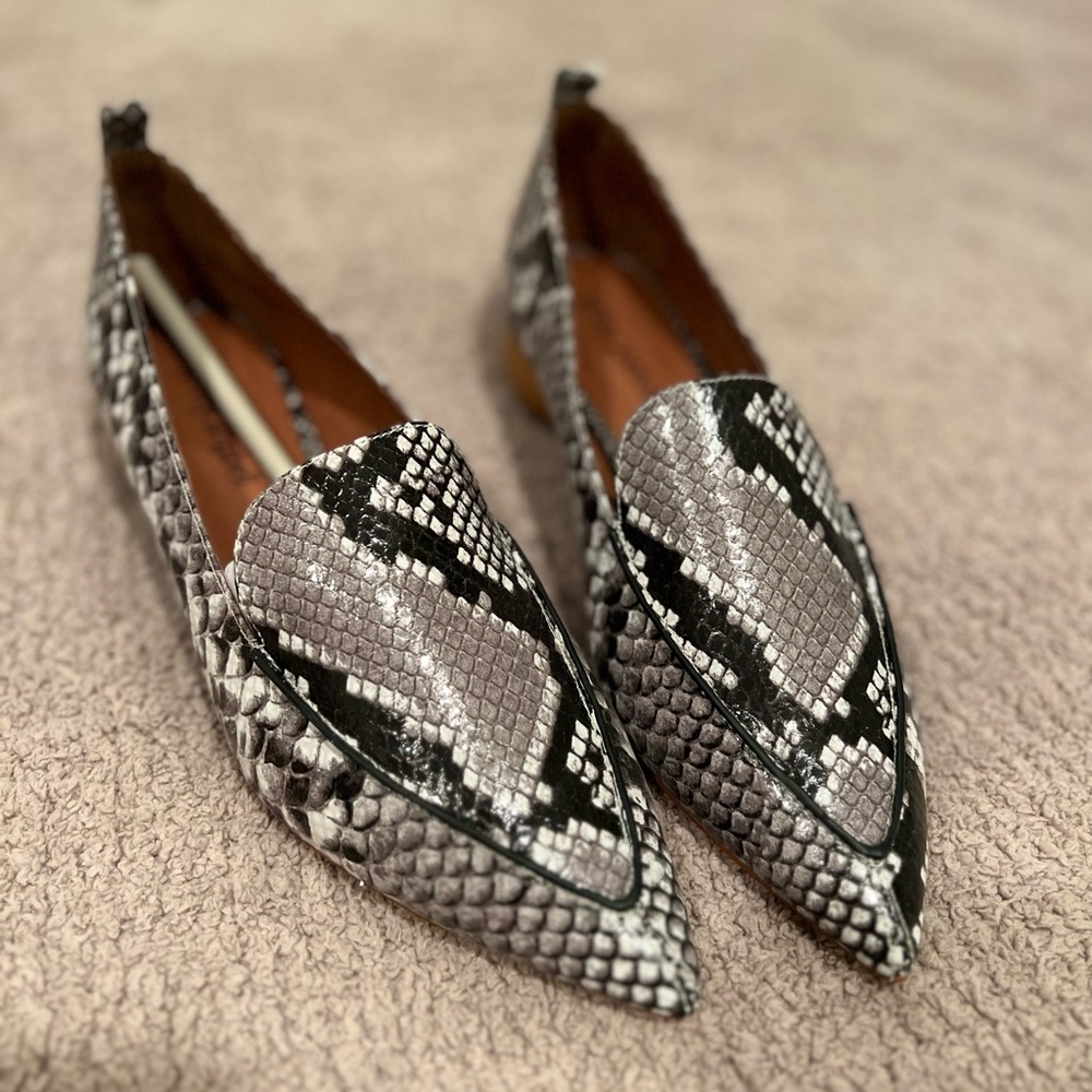 Jeffrey Campbell snake skin shoes, wooden heel